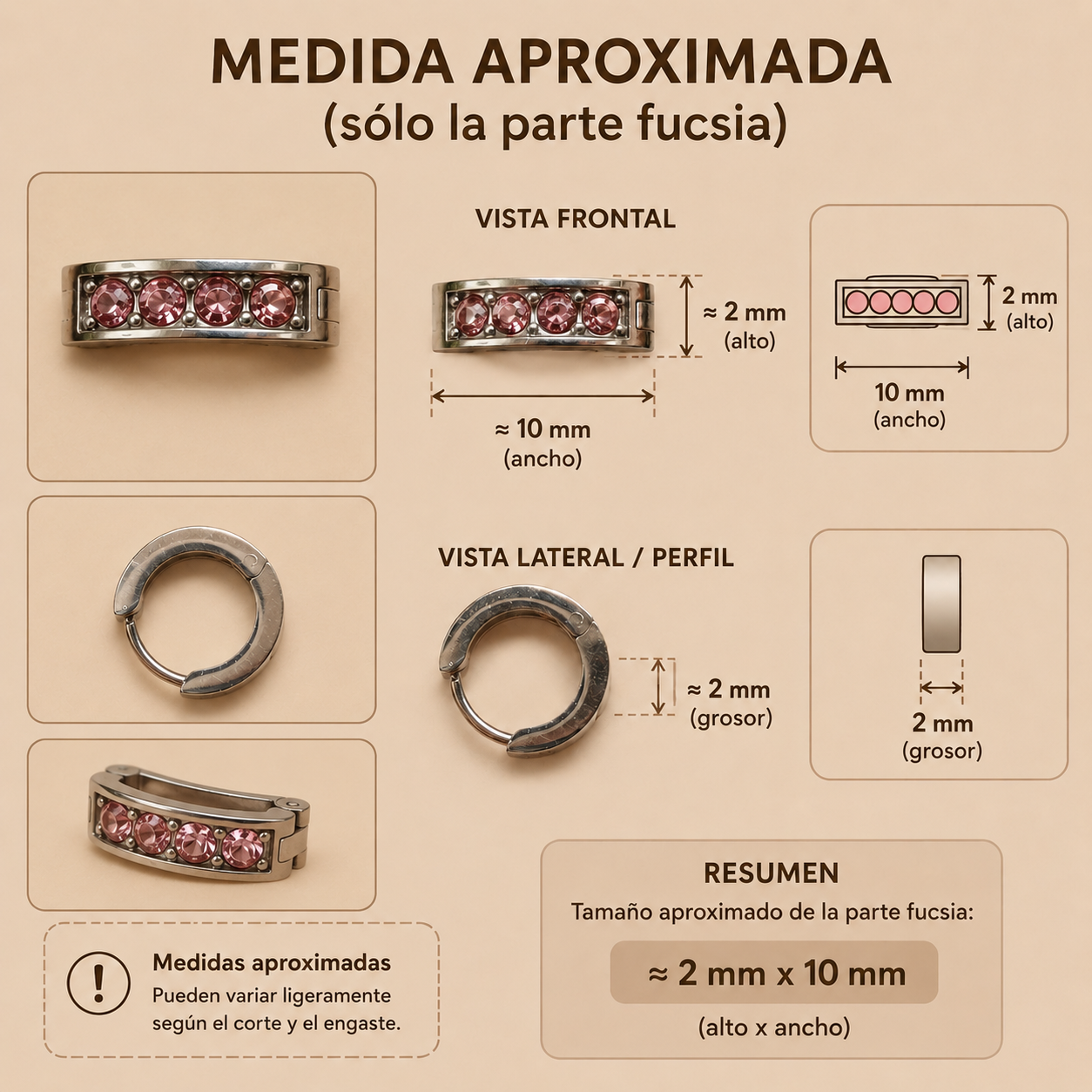 ARETES HUGGIE PINK STONES