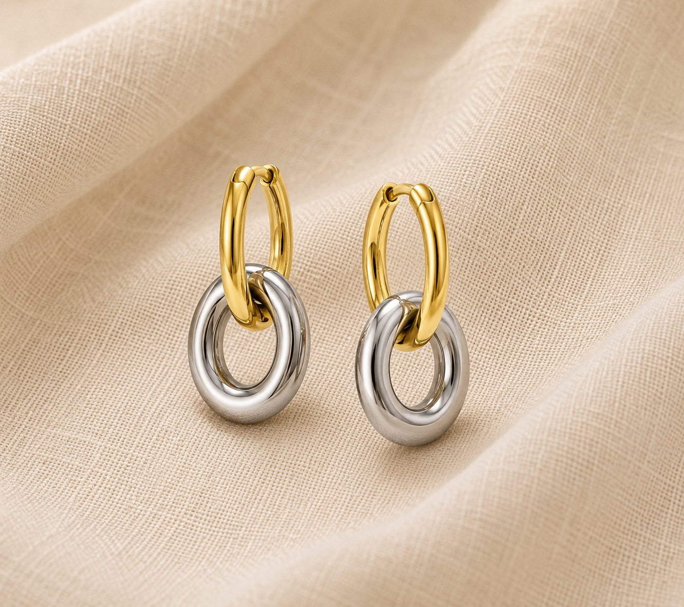 ARETES DOUBLE HOOP BICOLOR